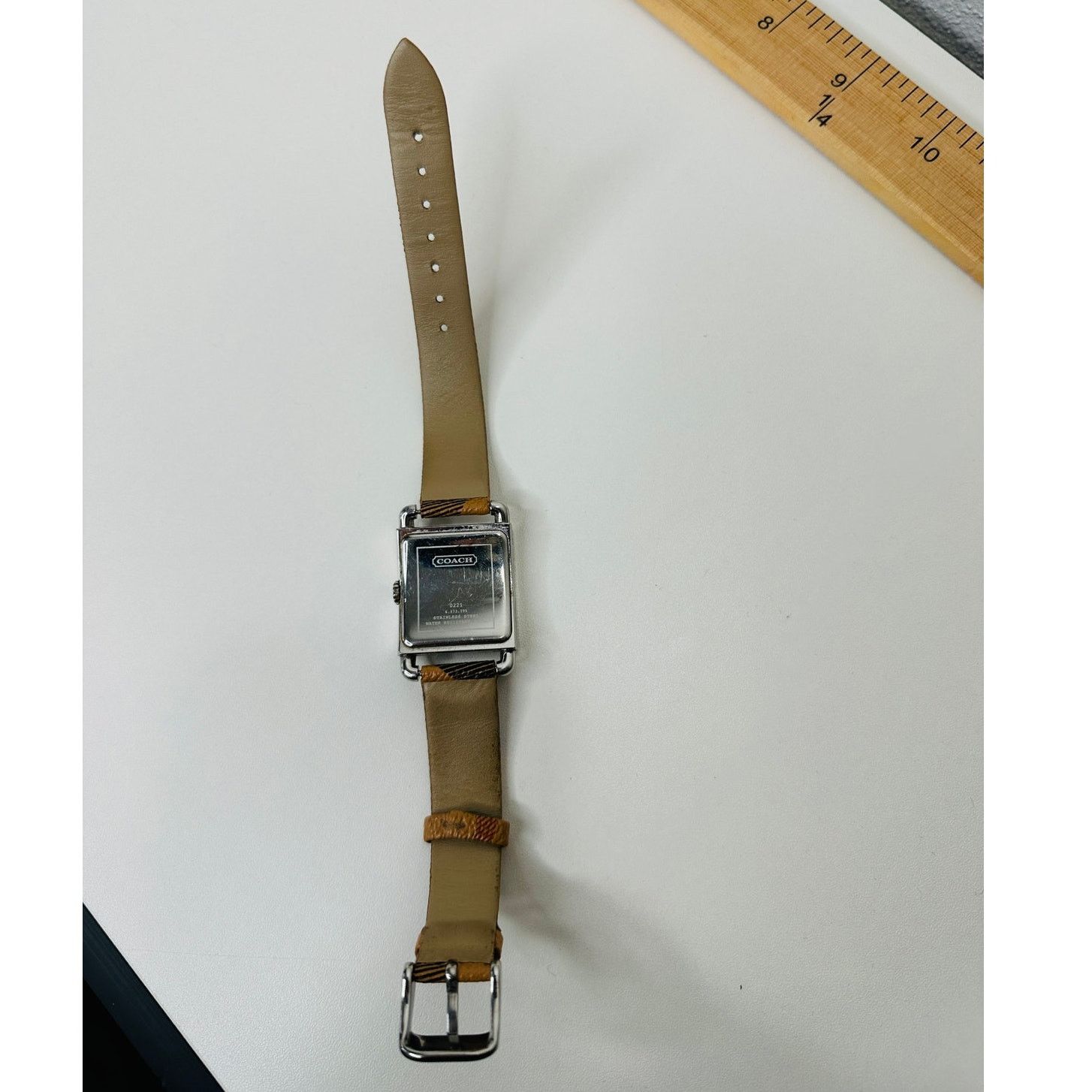 Coach Coach Silver Square Bronze Face Watch Tan Plaid Watchband Size ONE SIZE - 10 Thumbnail