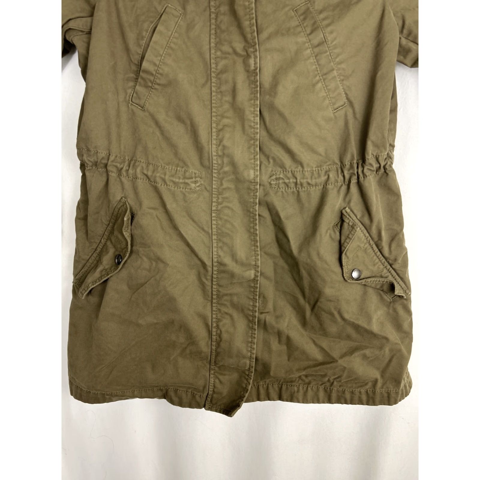 Banana Republic Banana Republic Coat Long Hooded Utility Parka Women's 2XS Petite Green Canvas Cotton Tan Pocketed Size XXS / US 00 / IT 34 - 5 Thumbnail