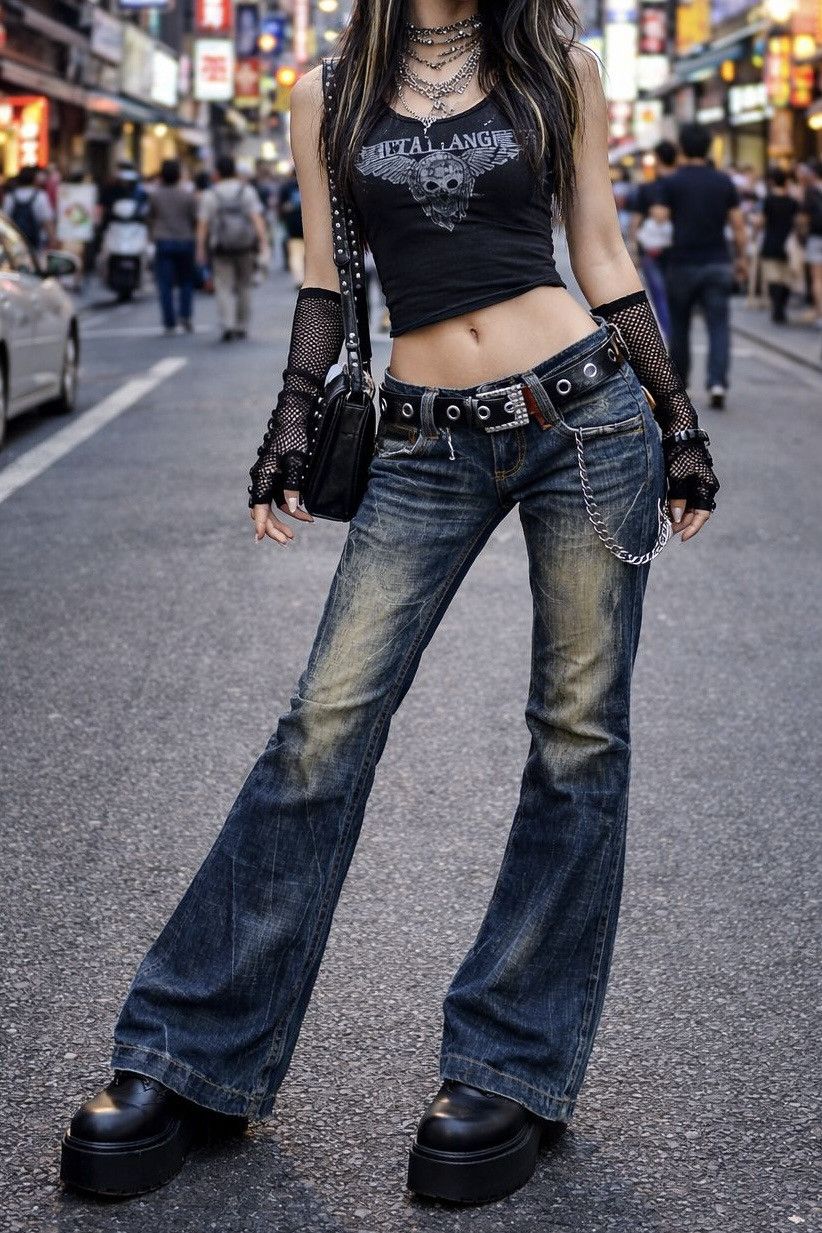 14th Addiction 💀Y2k Washet Lolita Flared Jeans💀 Size 28" / US 6 / IT 42 - 2 Thumbnail