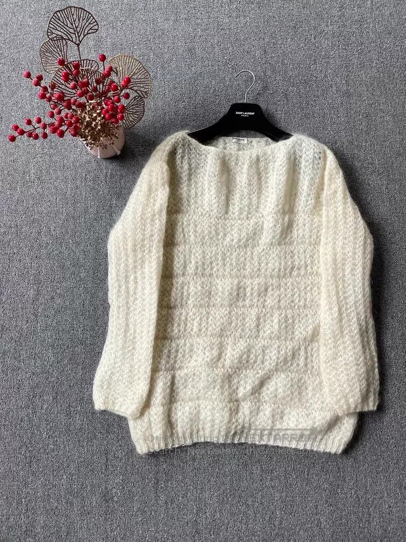 Saint Laurent Paris Saint Laurent Paris Feather Pattern Openwork Mohair Sweate Size US M / EU 48-50 / 2 - 1 Thumbnail