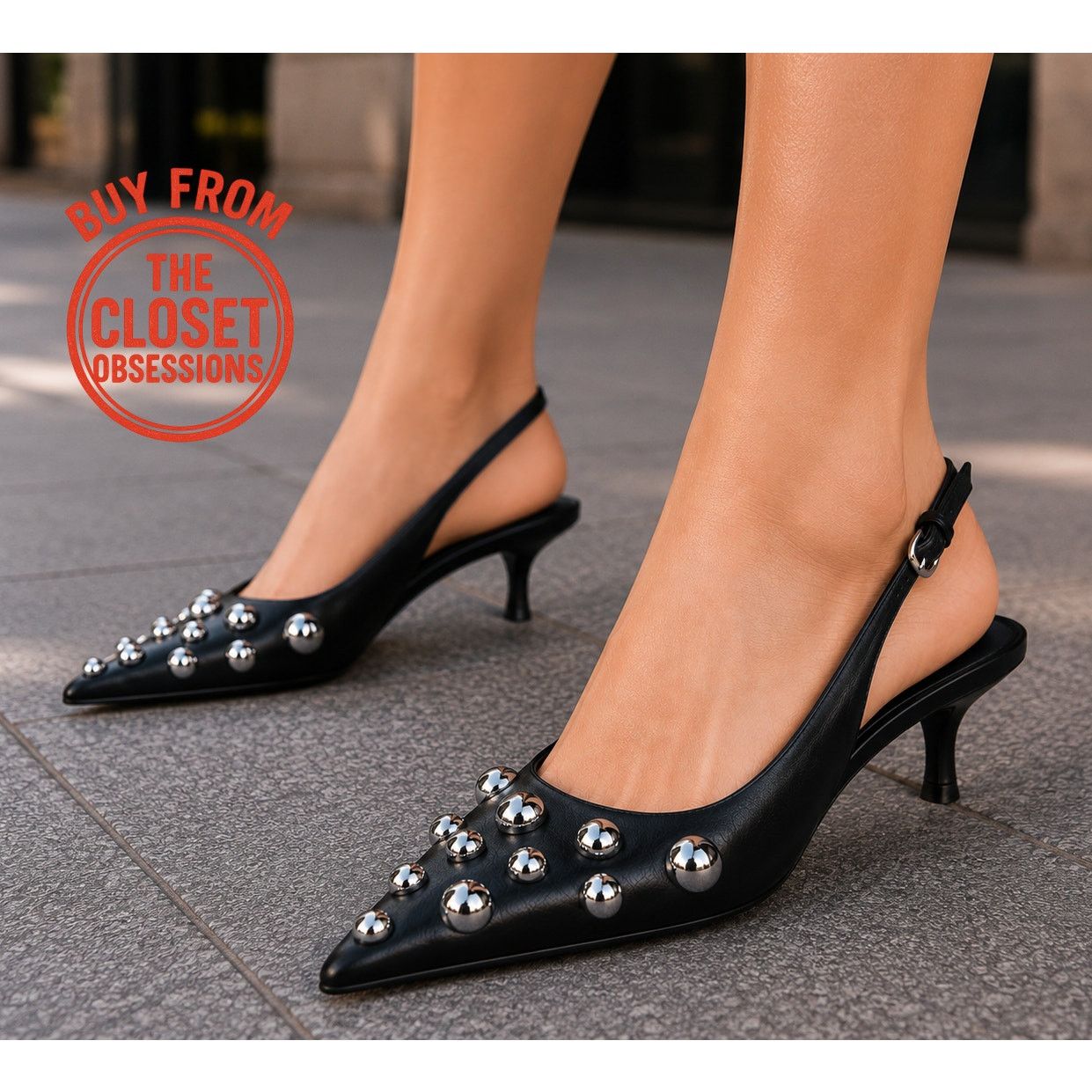 Zara Zara Studded Pointed Toe Slingback Kitten Heels NWT Size US 8 / IT 38 - 2 Thumbnail