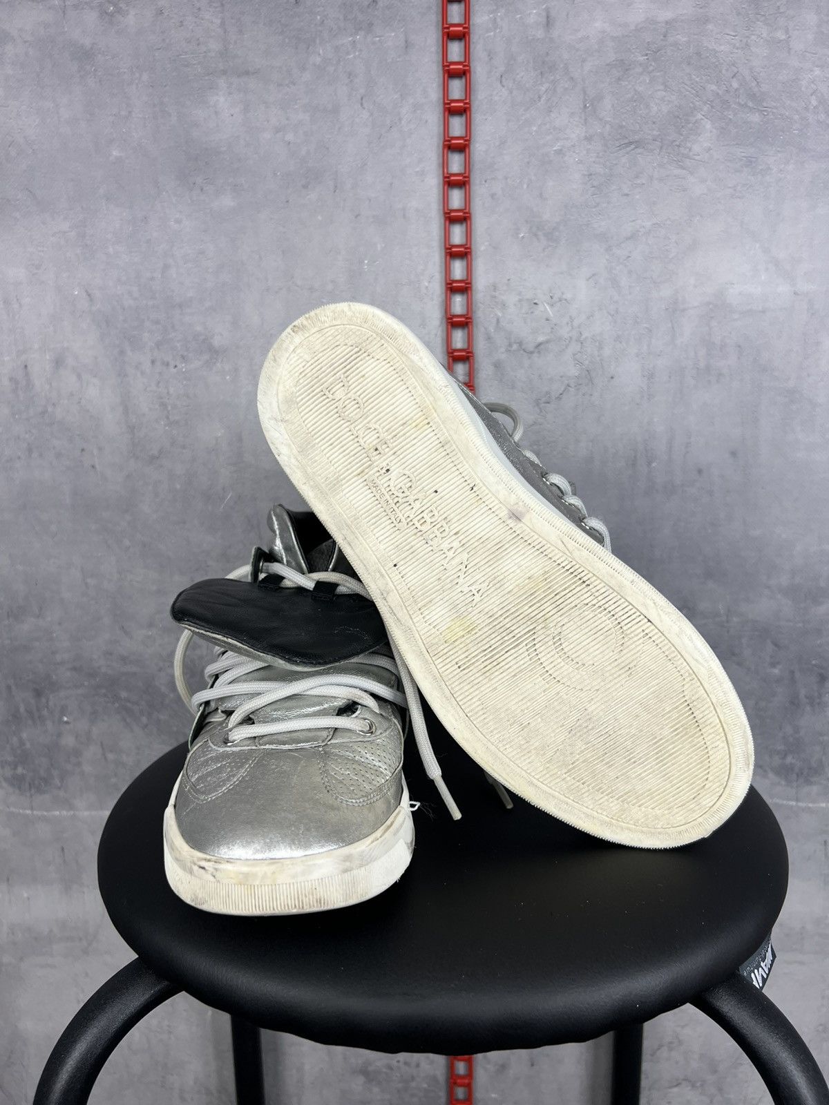Dolce & Gabbana Dolce & Gabbana Silver Leather High Top Sneakers Size 8,5 Size US 8.5 / EU 41-42 - 24 Thumbnail