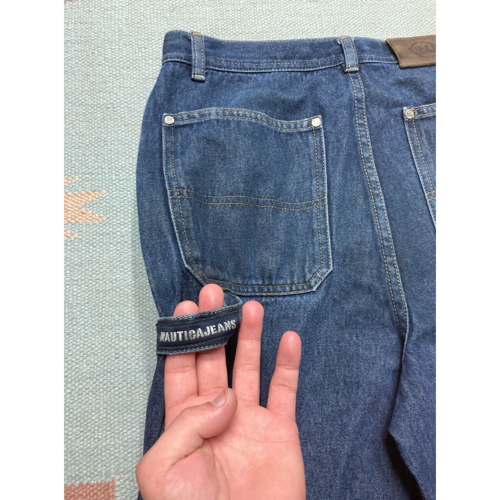 Nautica VINTAGE Nautica Jeans Wide-Leg 29x29 Men Blue Hip Hop Grunge 90s Carry Baggy Carpenter Skater Style Size US 29 - 4 Thumbnail