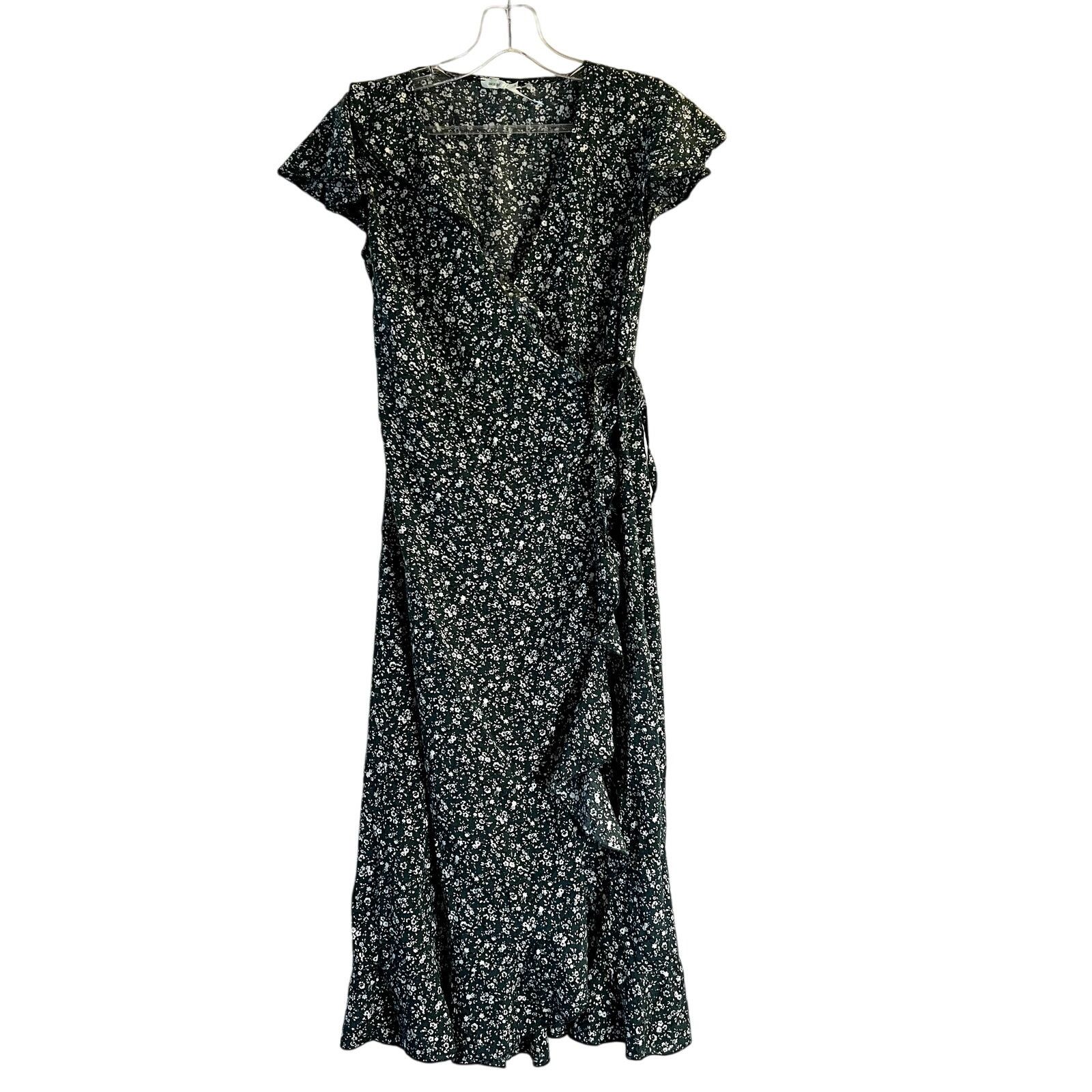 dark floral midi dress urban Short sleeve floral midi dress XS
