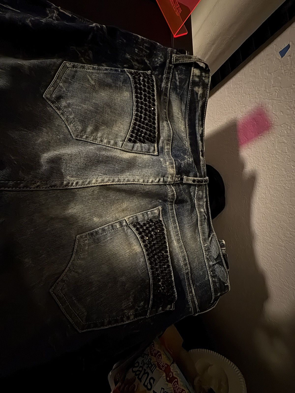Robins Jeans RARE ACID WASHED BLUE ROBINS JEAN WITH BLACK CRYSTALS Size US 30 / EU 46 - 11 Thumbnail