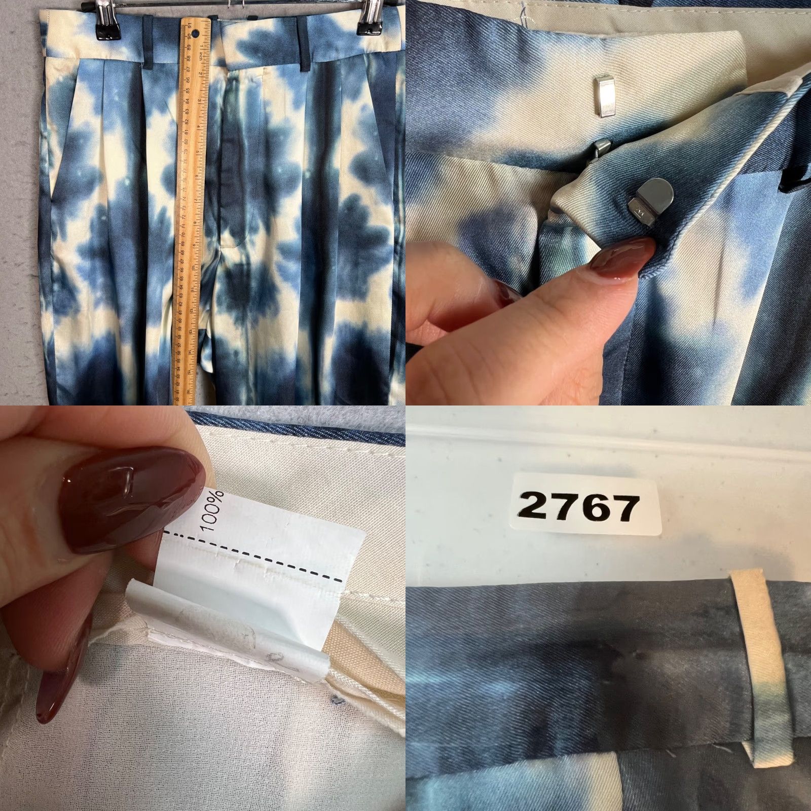 Zara Zara Womens Size Small Tie-Dye Pleated Wide-Leg Pants Blue/White Size 28" / US 6 / IT 42 - 8 Thumbnail
