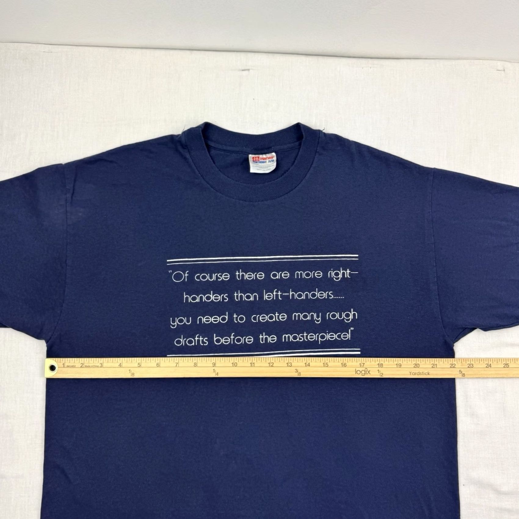 Hanes VINTAGE Hanes T-Shirt Shirt Adults Large Blue Graphic Print Left Handed Funny 90s USA Mens Size US L / EU 52-54 / 3 - 6 Thumbnail