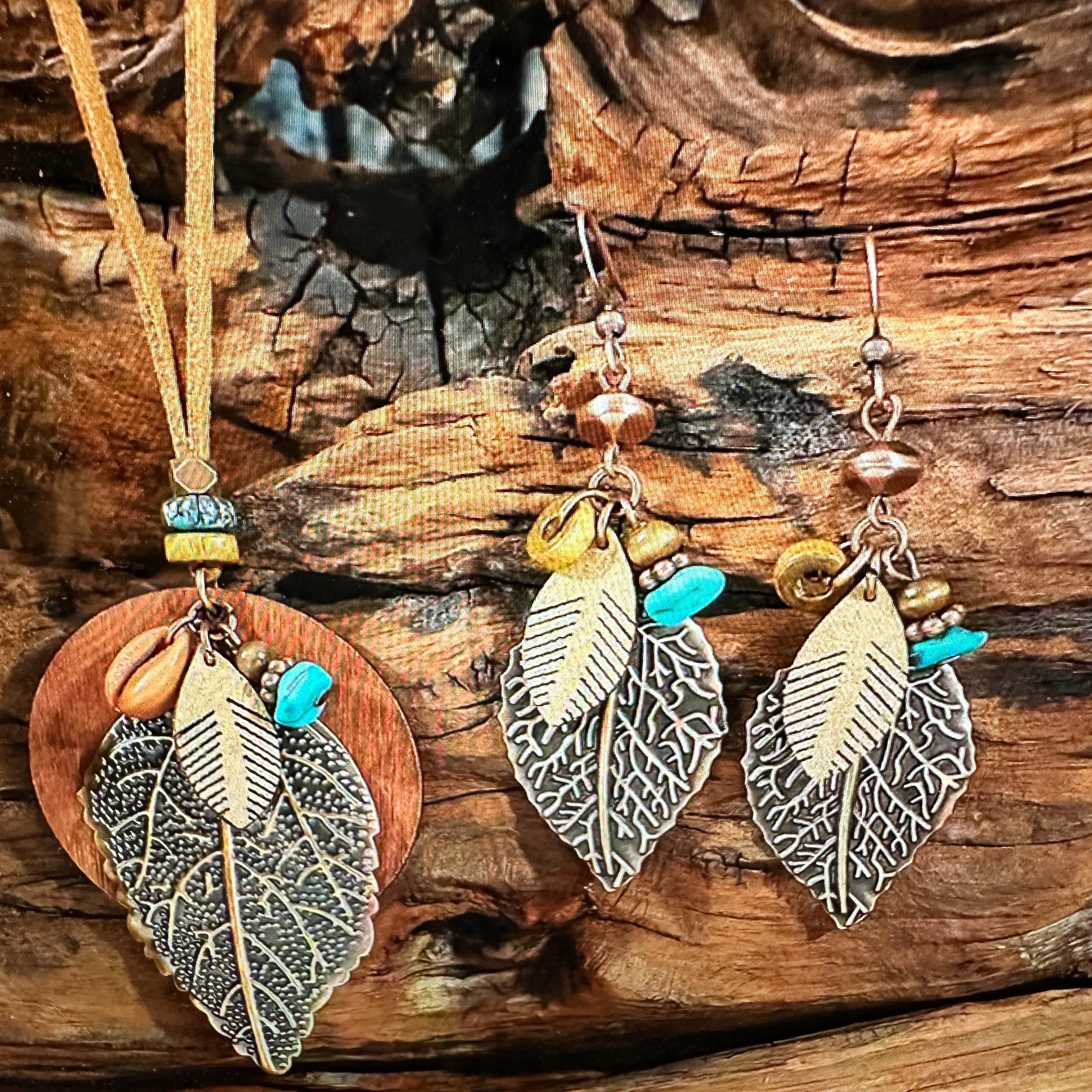 Other Bohemian Retro Copper Leaf Pendant Necklace Earrings Set For Size ONE SIZE - 9 Thumbnail