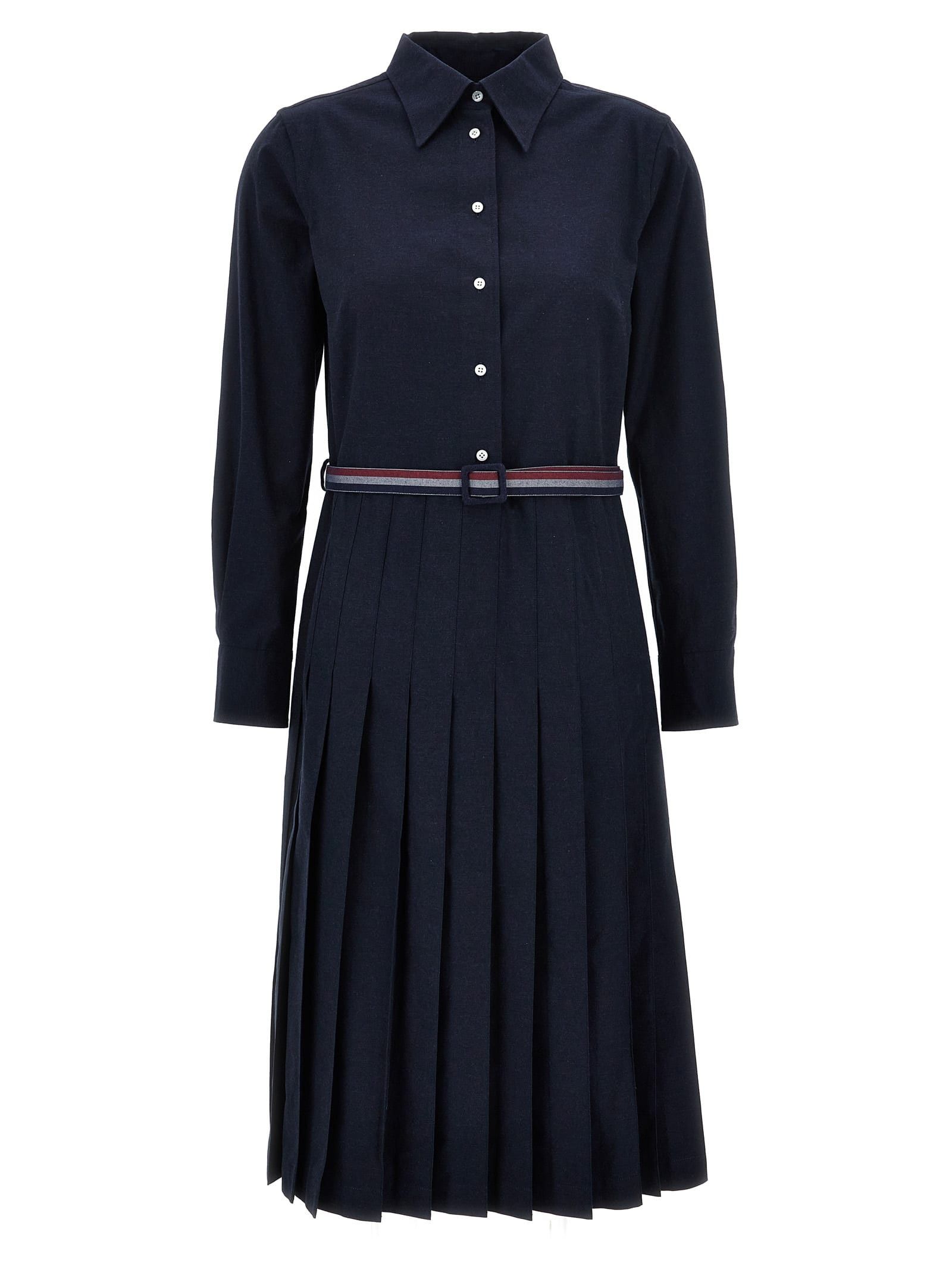 Thom Browne o1s22i1n0924 Midi Shirt Dress With Belt in Navy Blue Size M / US 6-8 / IT 42-44 - 1 Thumbnail