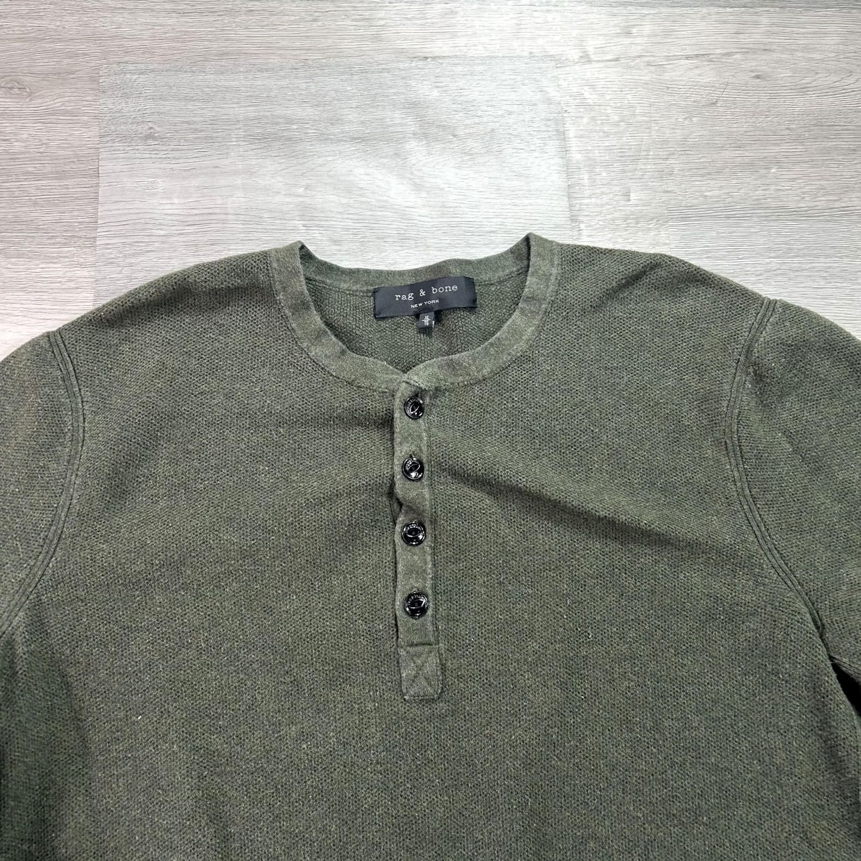 Rag & Bone Rag & Bone Sweater Mens XL Green Cotton Henley Knit Pullover Long Sleeve Size US XL / EU 56 / 4 - 3 Thumbnail