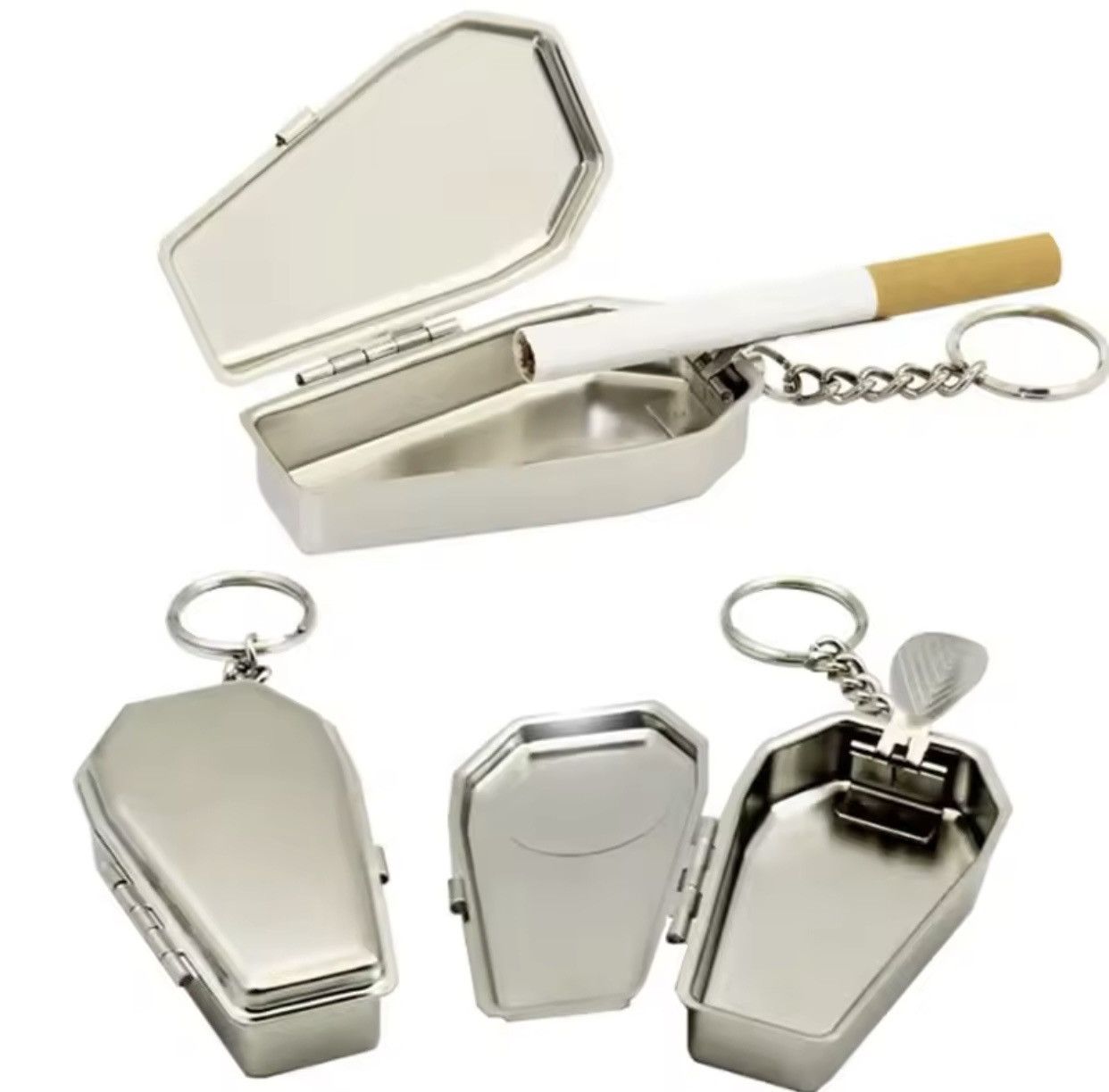 Vintage Mini Casket Ashtray with Keychain Stylish Windproof Metal Size ONE SIZE - 6 Thumbnail