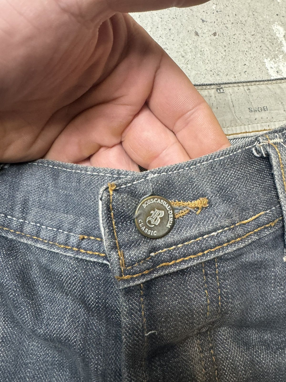 Japanese Brand × Vintage Vintage Y2K Boss Antique Embroidered Logo Baggy Denim Pants Size US 33 - 6 Thumbnail
