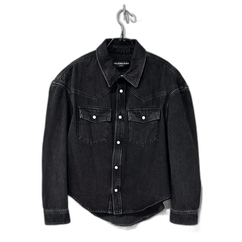 Balenciaga Black Wash Distressed Denim Jacket Size S / US 4 / IT 40 - 1 Thumbnail
