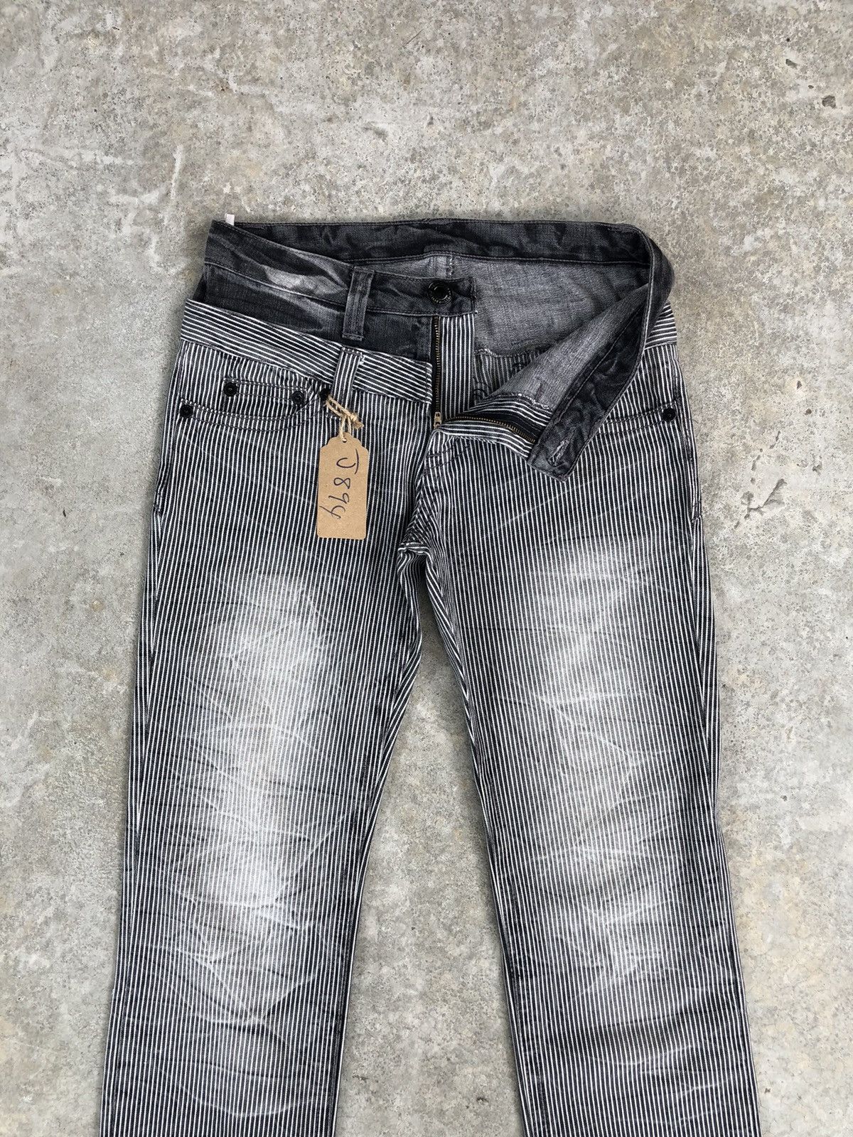 Hysteric Glamour Japanese Back Forth Double Waist Distressed Hickory Stripe Size US 31 - 3 Thumbnail