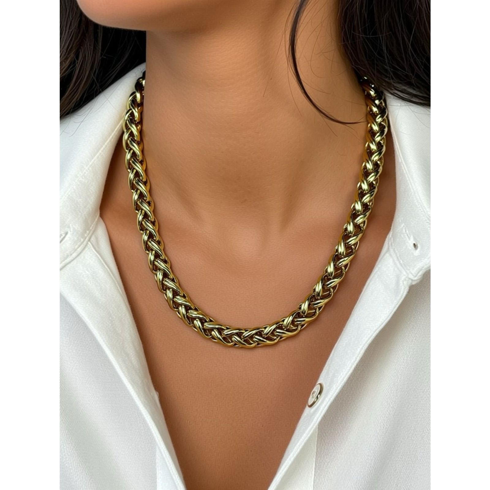 Monet VTG Monet Heavy Gold Tone Braided Chain Necklace Signed 18" Size ONE SIZE - 1 Thumbnail
