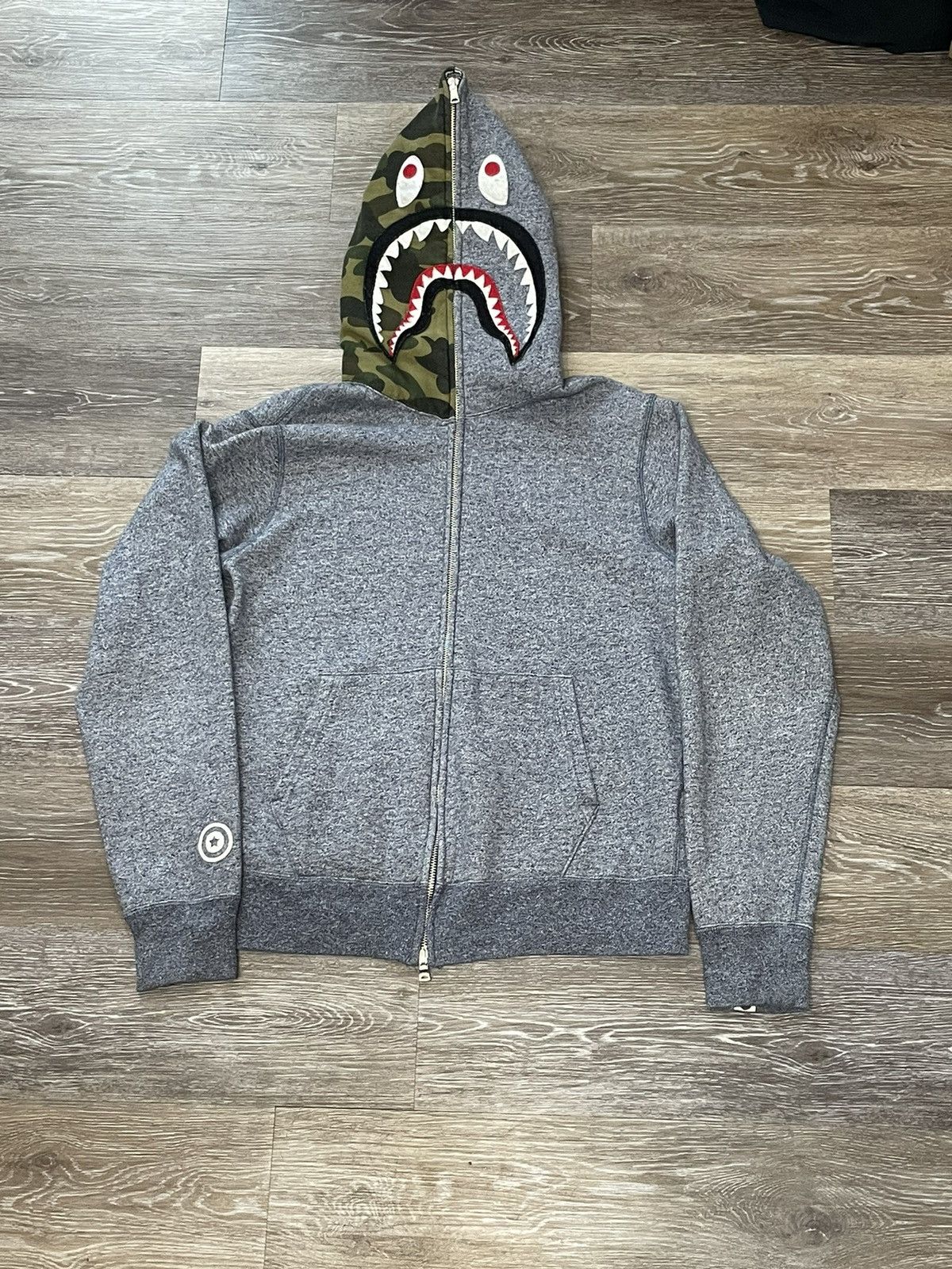 1st Camo Shark Zip Up Heather Ash Grey With Spellout On Back