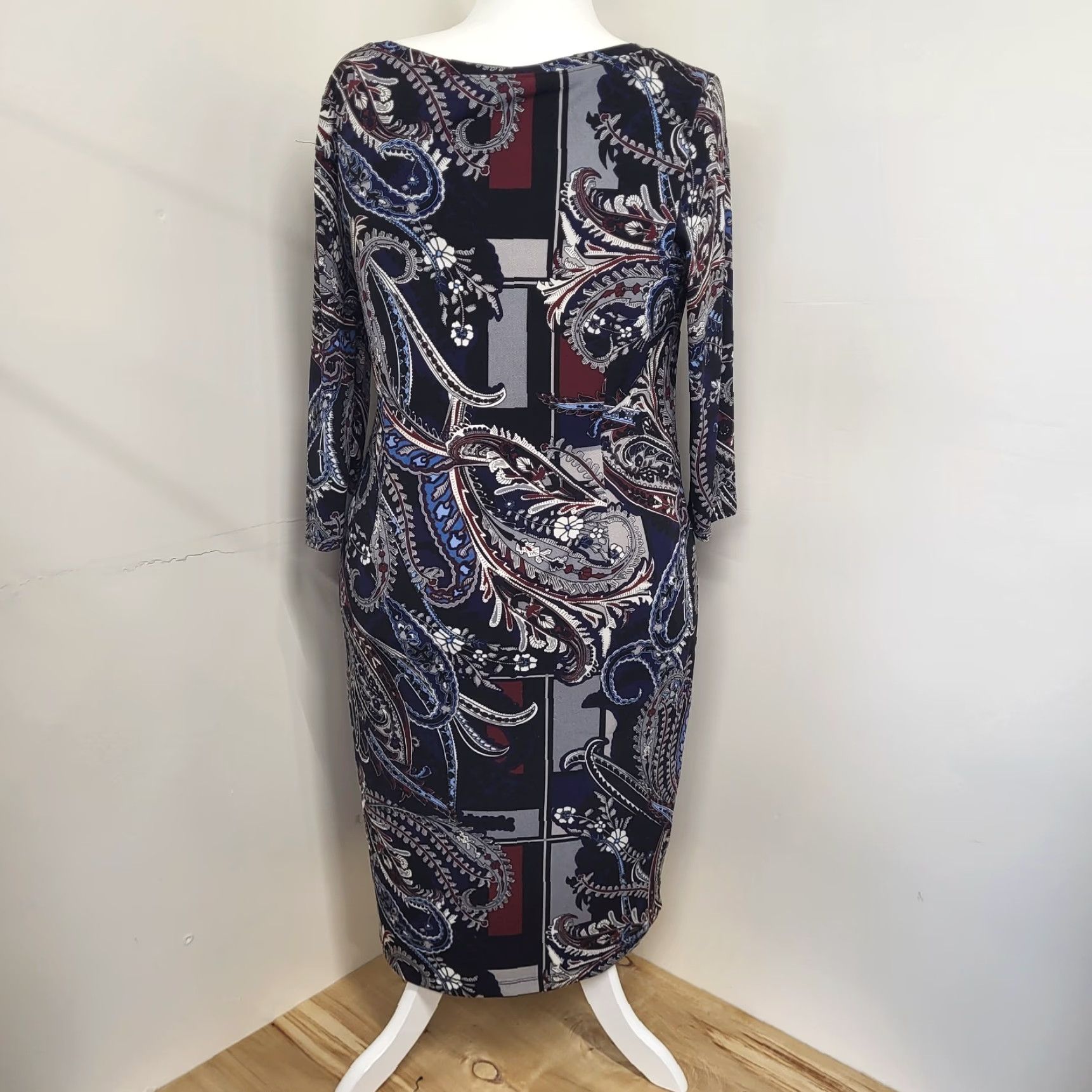 Vintage CATO Dress Womens XL 3/4 Sleeve Scoop Neck Lined Boho Floral Paisley Print Dress Size XL / US 12-14 / IT 48-50 - 4 Thumbnail