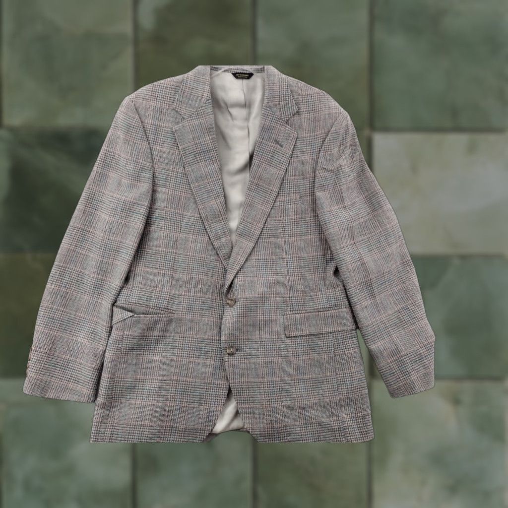 Vintage J.RIGGINS Blazer Jacket Wool Plaid 41 Gray Mens Size 42R - 1 Thumbnail