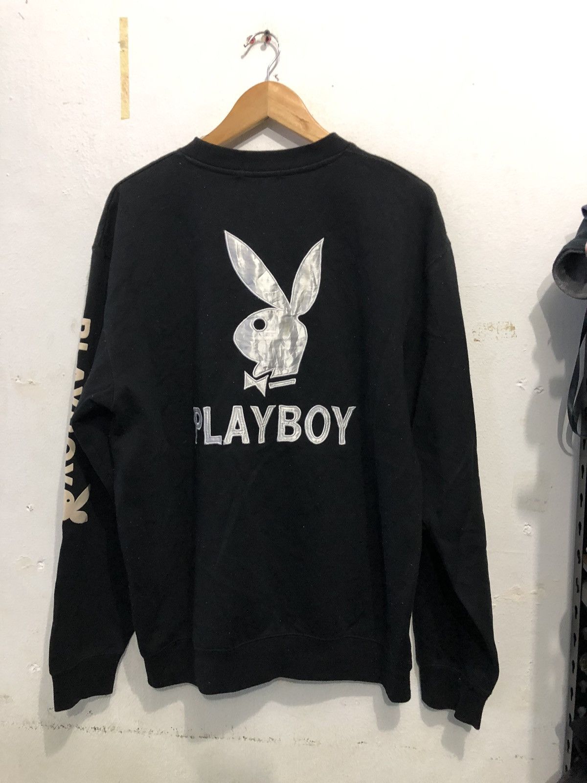 image of Playboy Sweatshirt Spellout Big Logo in Black, Men's (Size XL)