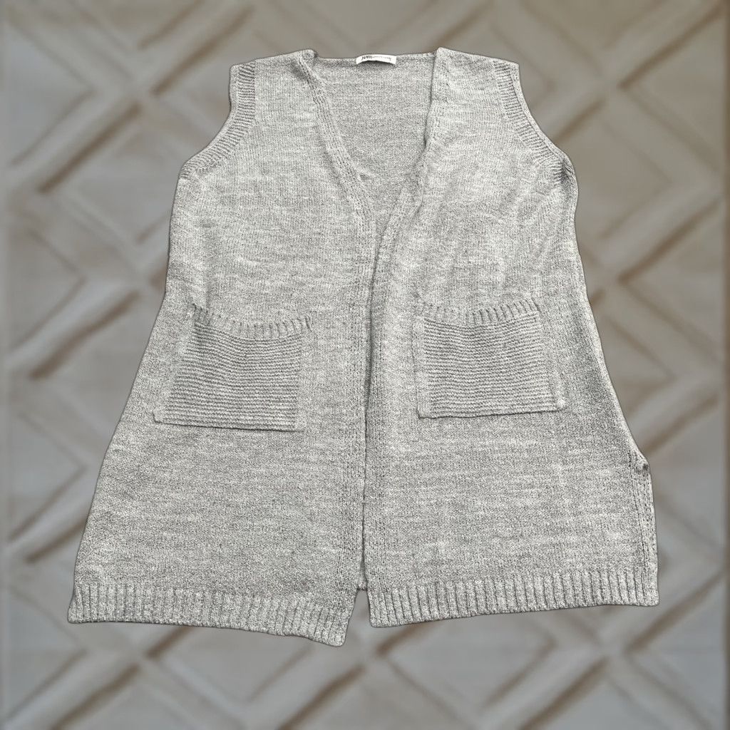 Vintage J-Vim Open-Knit Vest Sweater Womens One Size Gray Pockets Casual Vintage No, Sleeveless, Ramie, Breathable - Fall/Spring/Summer Women’s Vest Size ONE SIZE - 1 Thumbnail