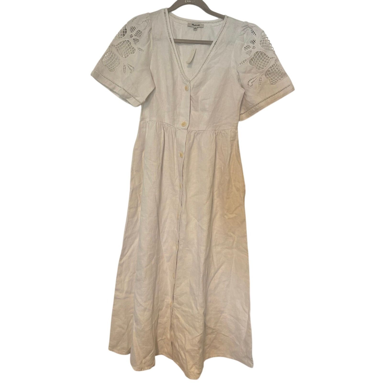 Madewell Madewell Cassie Button-Front Midi Dress Linen White Size XS Size XS / US 0-2 / IT 36-38 - 4 Thumbnail