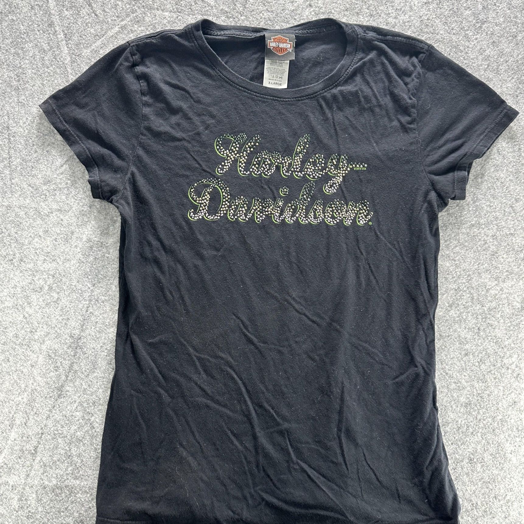 Harley Davidson Harley-Davidson Shirt Womens XL Black Rhinestone Logo Chandler Arizona Made USA Size XL / US 12-14 / IT 48-50 - 2 Thumbnail