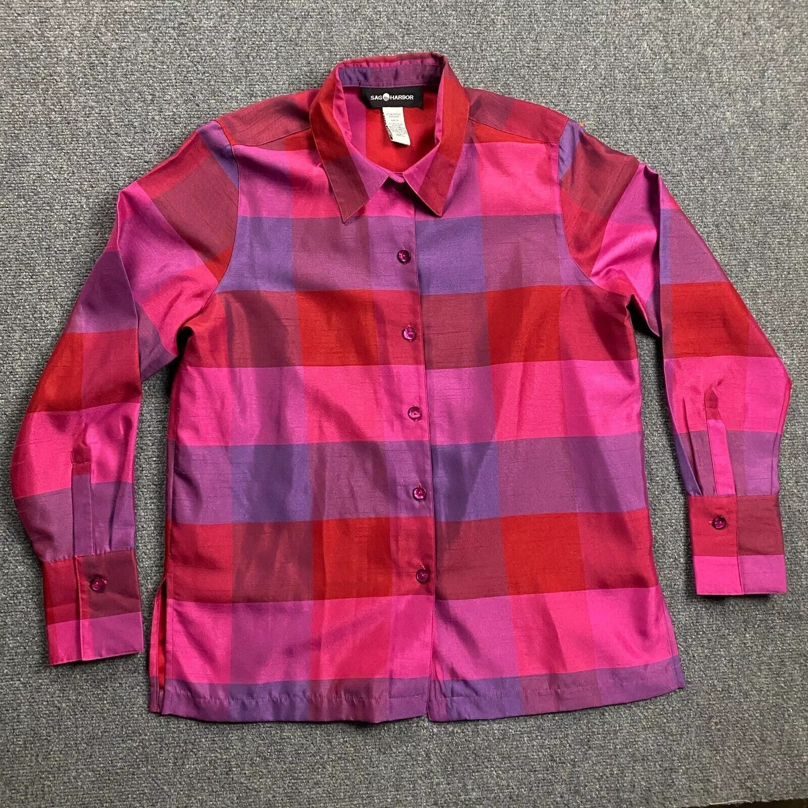 Other Sag Harbor Top Women's 14 Check Pink Button Up Polyester Size XL / US 12-14 / IT 48-50 - 1 Thumbnail