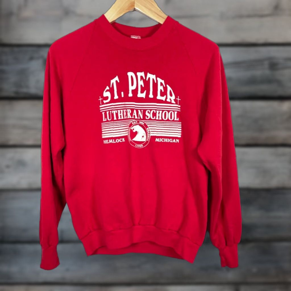 Jerzees St. Peter Lutheran School Sweatshirt Adult Medium (Large) Red Jerzees Michigan Size US M / EU 48-50 / 2 - 1 Thumbnail
