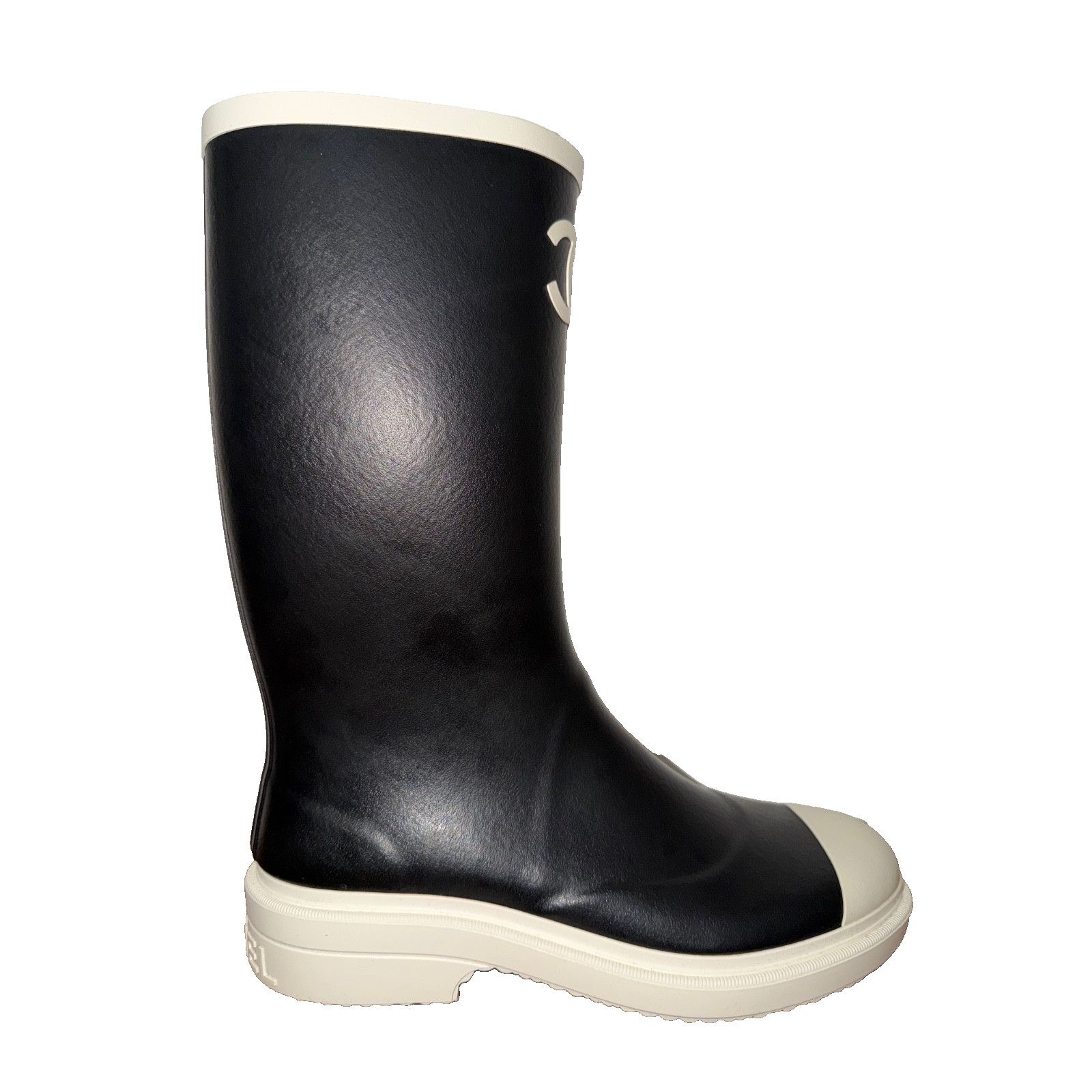 Chanel Chanel Black White CC Logo High Pull On Rubber Rain Boots 42 Size US 12 / IT 42 - 3 Thumbnail