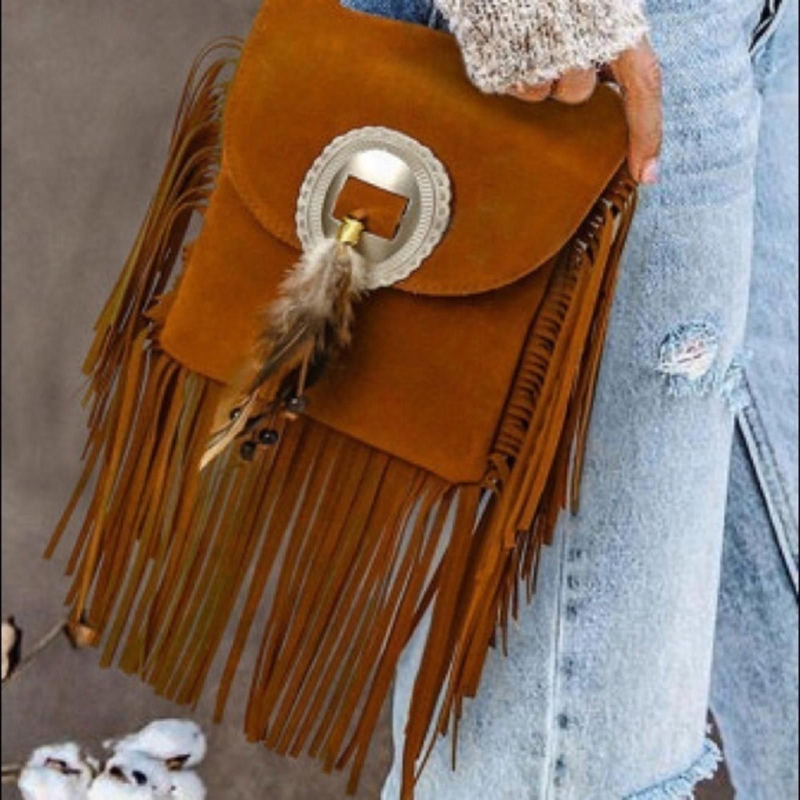 Designer Boho Feather Tassel Bag NWT Size ONE SIZE - 3 Thumbnail