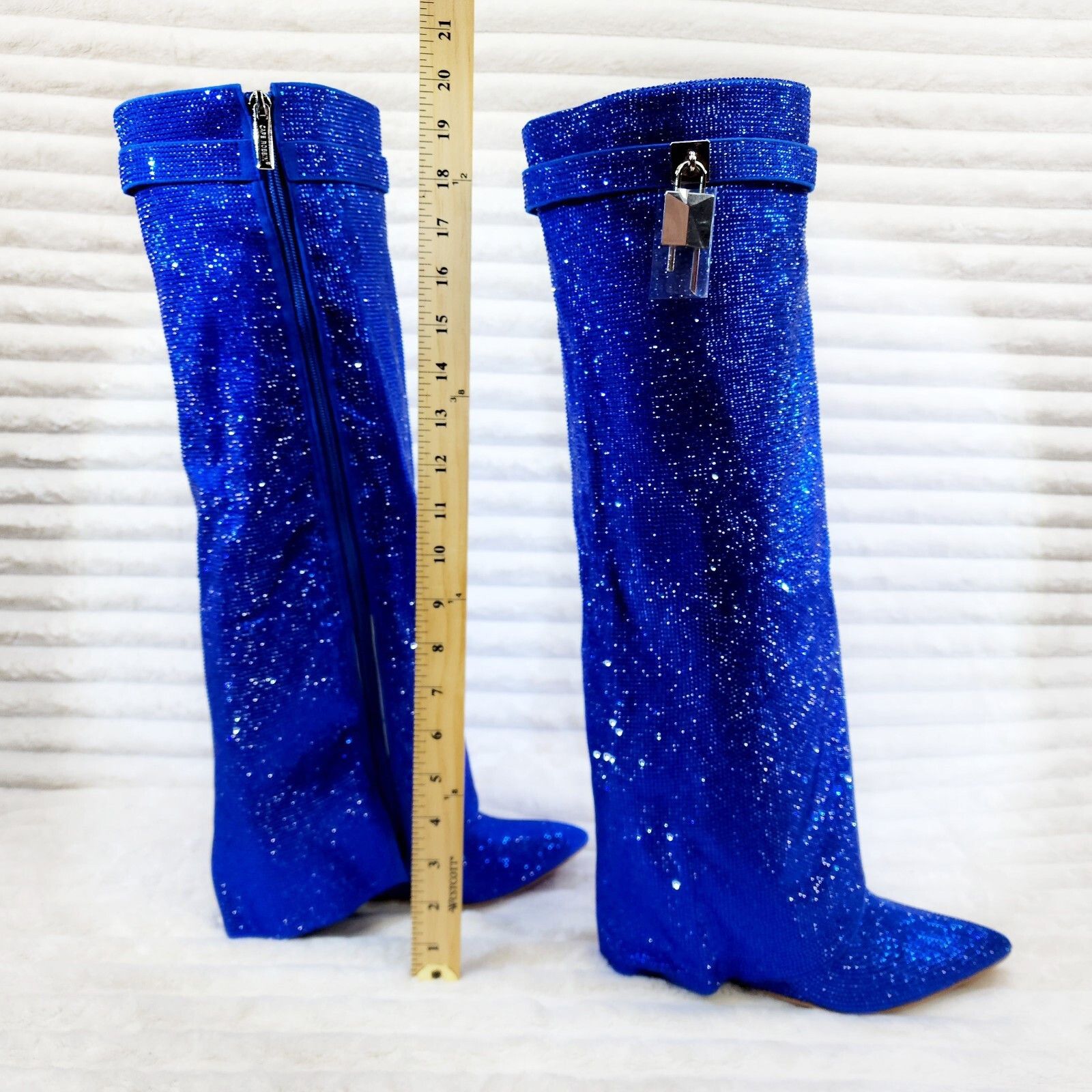 Super Sparkle Sharky Skirted Fold Over Wedge Heel Knee Boots