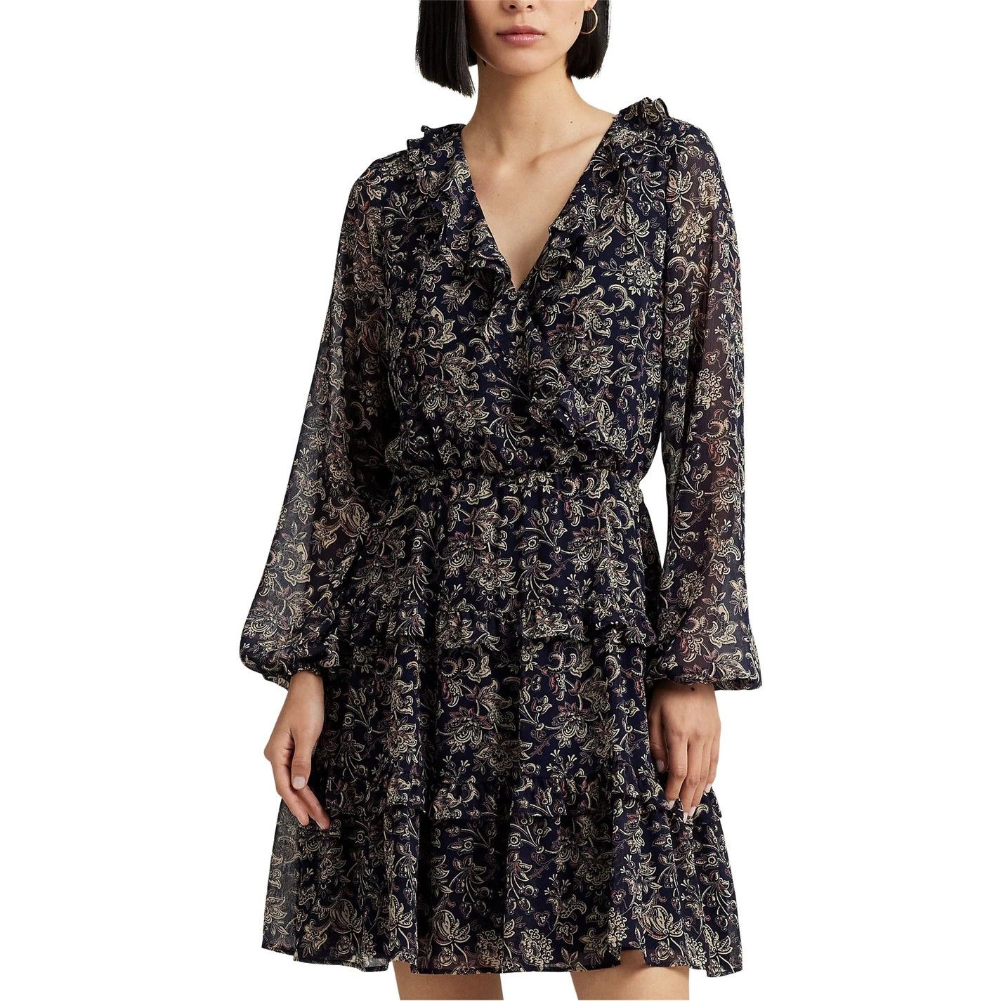 Lauren Ralph Lauren o1g2r1mq0825 Nalima Long Sleeve Dress in Multicolor Size L / US 10 / IT 46 - 2 Thumbnail