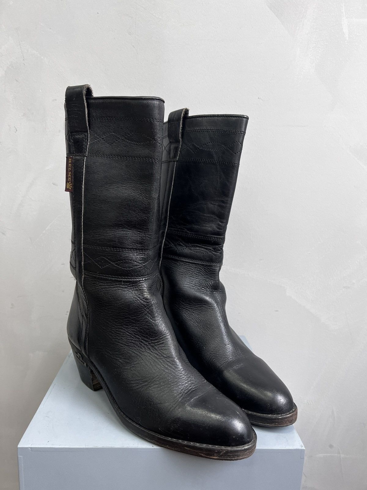 A S 98 Vintage Leather Cowboy Boots Western Shoes Y2K Retro Style in Black, Men's (Size 10)