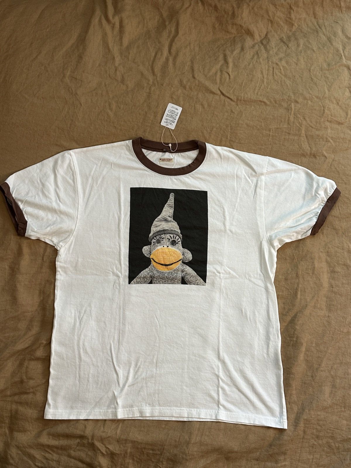 image of Kapital Sock Monkey Ringer Tee in White, Men's (Size XL)