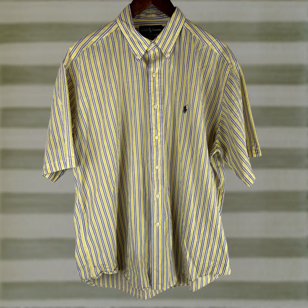 Ralph Lauren Ralph Lauren Blake Striped Shirt Mens Large Yellow Purple Short Sleeve Button-Down Button-Up Embroidered Pony Casual Summer Cotton Size US L / EU 52-54 / 3 - 1 Thumbnail