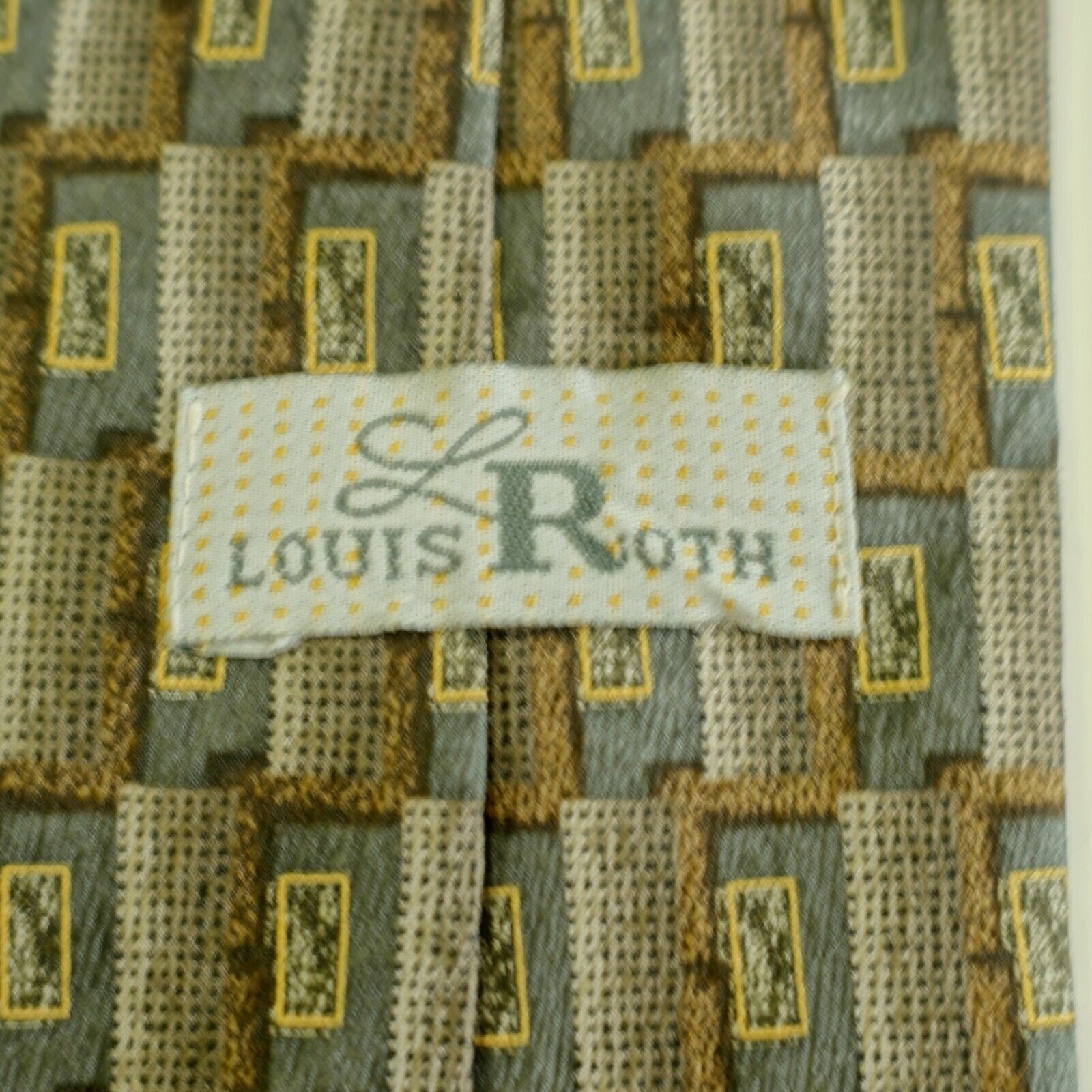 Designer Louis Roth Green Brown Metallic Print Wide Silk Tie Size ONE SIZE - 3 Thumbnail