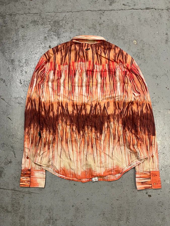 Just Cavalli SS2006 Cavalli Tie-Dye Striped Orange Shirt Size US L / EU 52-54 / 3 - 7 Thumbnail