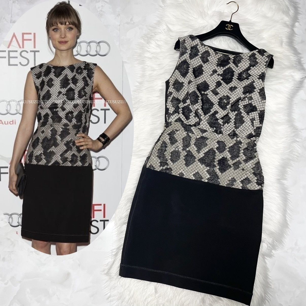 Balenciaga Animal Design Sleeveless Dress 38 Gray x Black