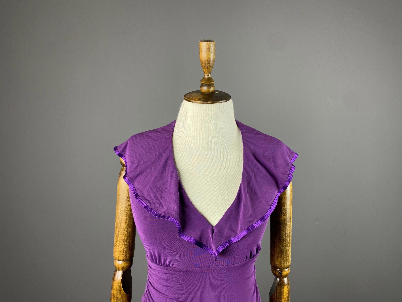 Designer Ladies Max Mara Purple Silk Open Neck Party Dress Size 38 Size M / US 6-8 / IT 42-44 - 2 Thumbnail