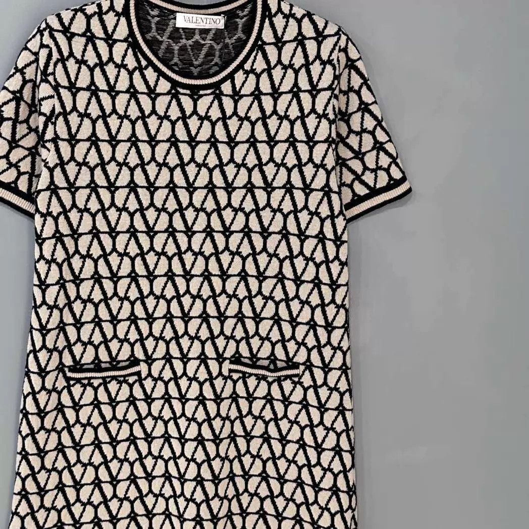 Valentino Valentino Red Knit All - Over Logo Women's Dress Size L / US 10 / IT 46 - 2 Thumbnail