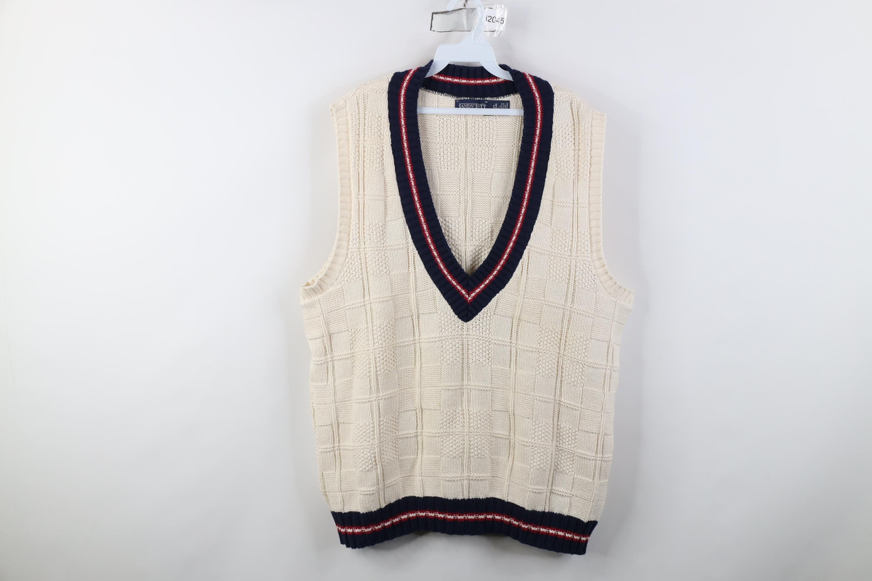 Lands' End Vintage 90s Lands End Cotton Checkered Knit Sweater Vest USA Size US L / EU 52-54 / 3 - 1 Thumbnail