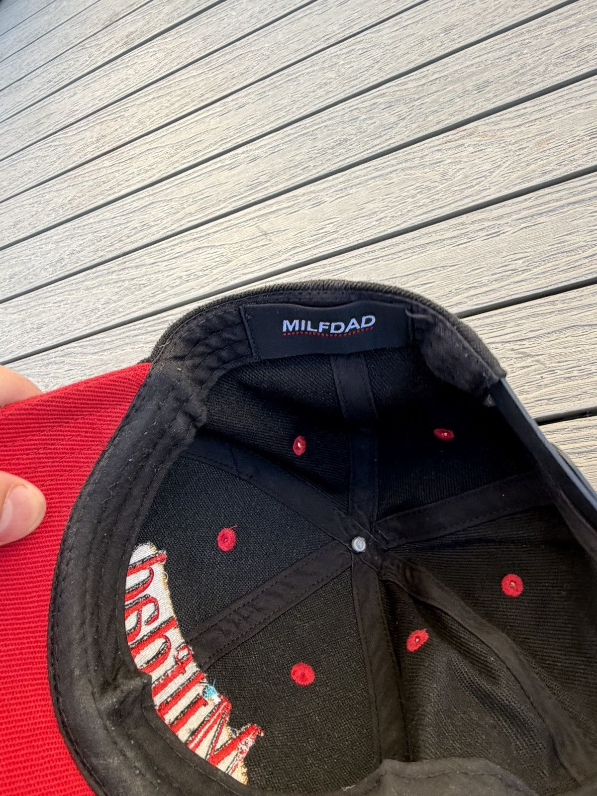 Milfdad Vintage MILFDAD Seinfeld Parody Snapback Hat Black Red Size ONE SIZE - 2 Thumbnail