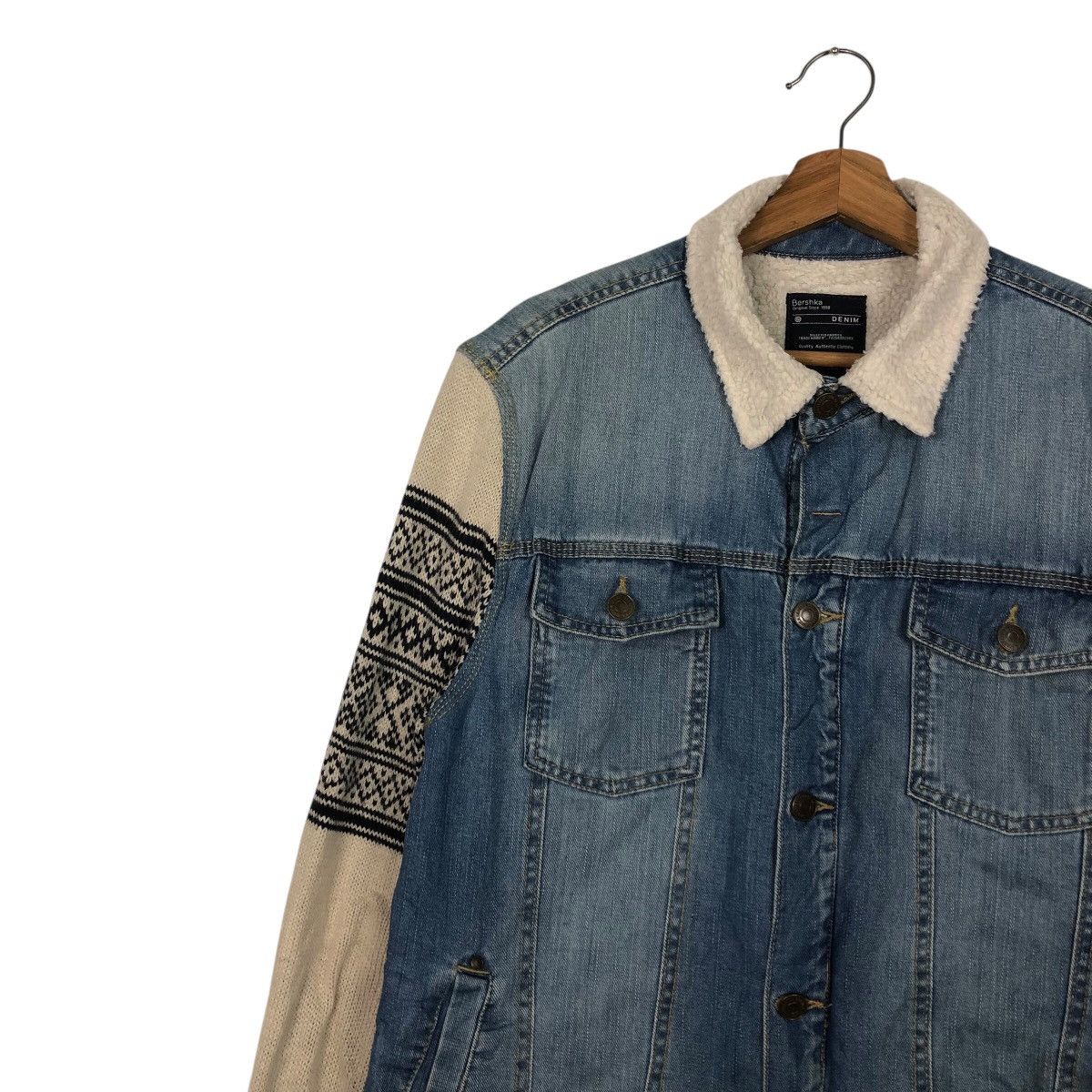 Japanese Brand 📌Denim Trucker Biker Jacket Bershka Knit Hand Issey Miyake Size US L / EU 52-54 / 3 - 8 Thumbnail