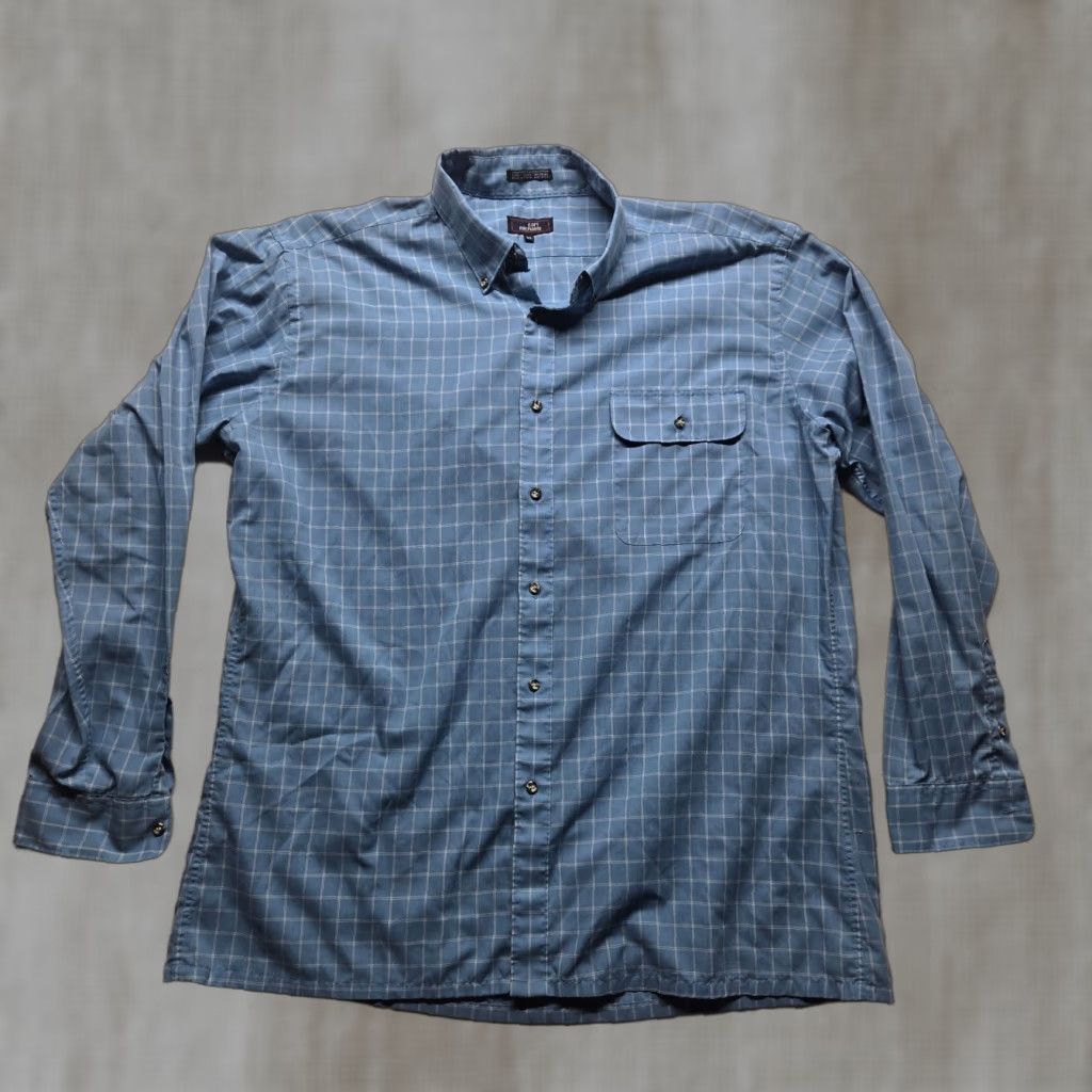 Vintage Carl Michaels Shirt Button-Up Long Sleeve Blue Plaid Polyester Blend Men's XL Size US XL / EU 56 / 4 - 1 Thumbnail