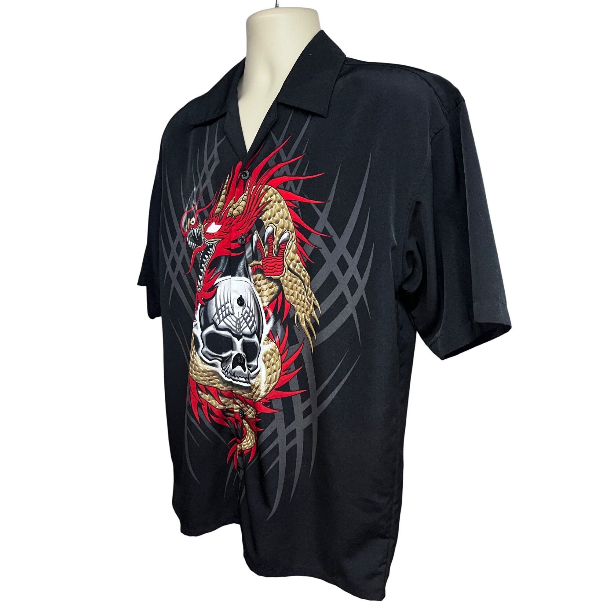 Vintage Shaolin Vintage Y2K Mens Black Graphic Big Print Skull Drago Size US M / EU 48-50 / 2 - 3 Thumbnail