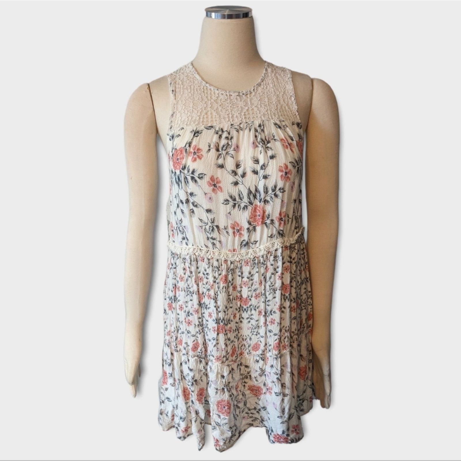 Other BLUE RAIN Cream Floral Tiered Dress w/ Lace Shoulder Medium Size M / US 6-8 / IT 42-44 - 1 Thumbnail