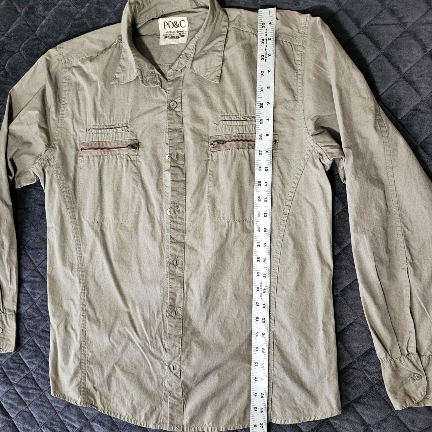 PD&C PD&C Button Up Shirt Size L Green Pockets Zipper Casual Long Sleeve Collared Pocketed Men Regular Fit Shirt Size US L / EU 52-54 / 3 - 4 Thumbnail