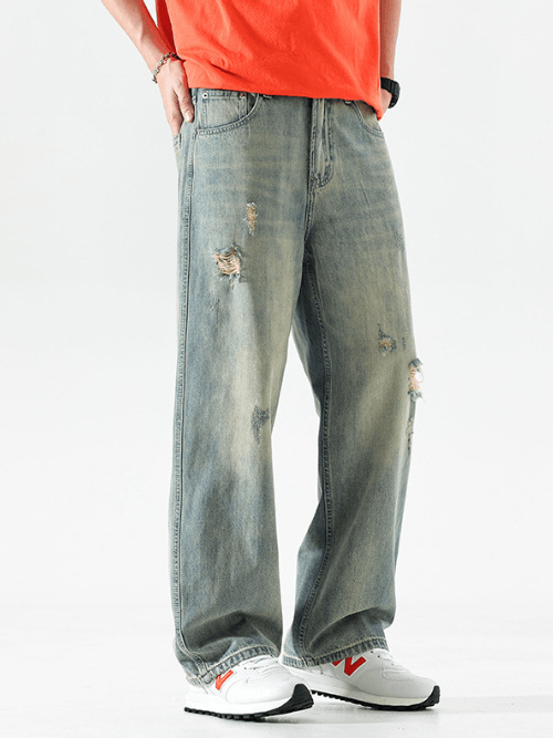 Japanese Brand × Jean Retro trend washed holes distressed high street jeans Size US 34 / EU 50 - 2 Thumbnail