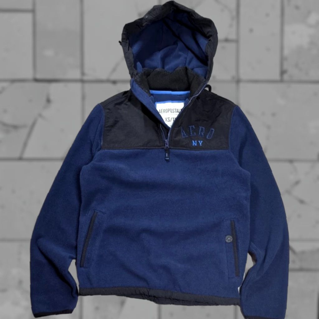 Aeropostale AeroPostale XS Blue Black Fleece Hooded 1/4 Pullover Mens Shirt Jacket Hoodie Size US XS / EU 42 / 0 - 1 Thumbnail