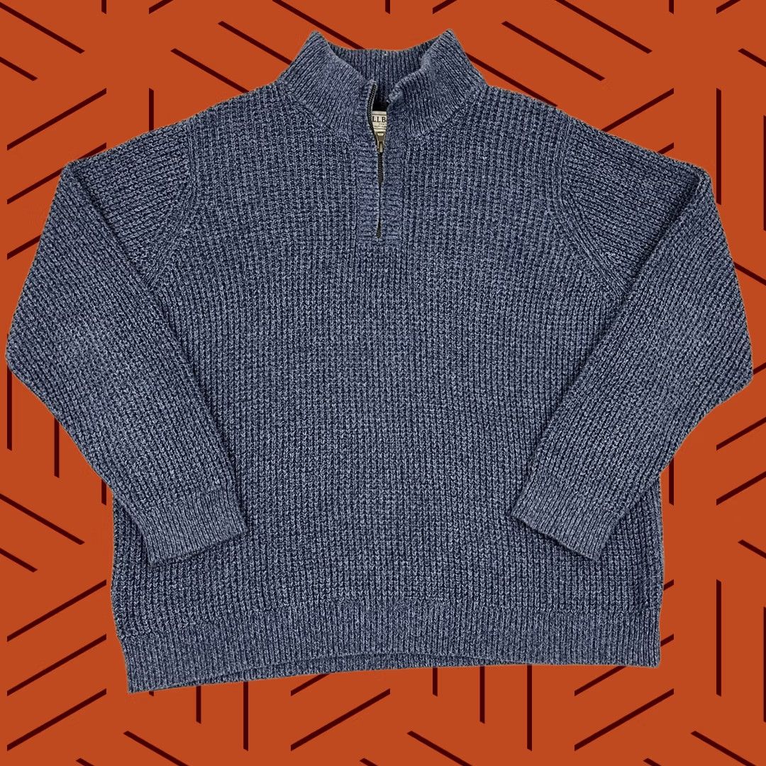 Vintage LL Bean Sweater Mens XL Blue Waffle Knit Organic Cotton Quarter Zip Pullover Size US XL / EU 56 / 4 - 1 Thumbnail